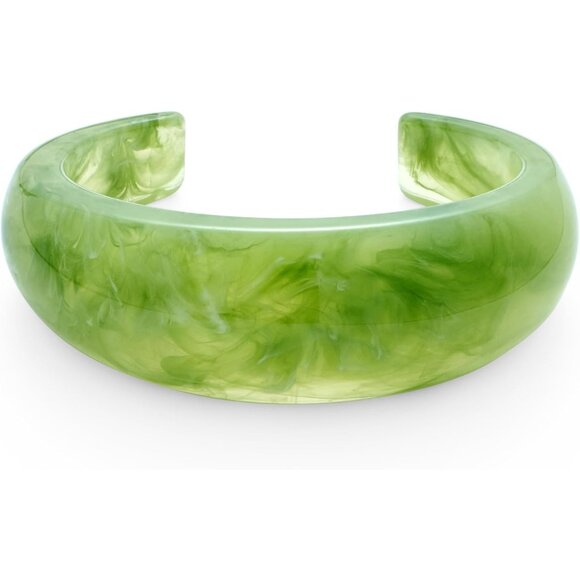 Bold Tortoiseshell Inspired Green Acrylic Cuff Bracelet - Lightweight Accessory - Picture 1 of 7